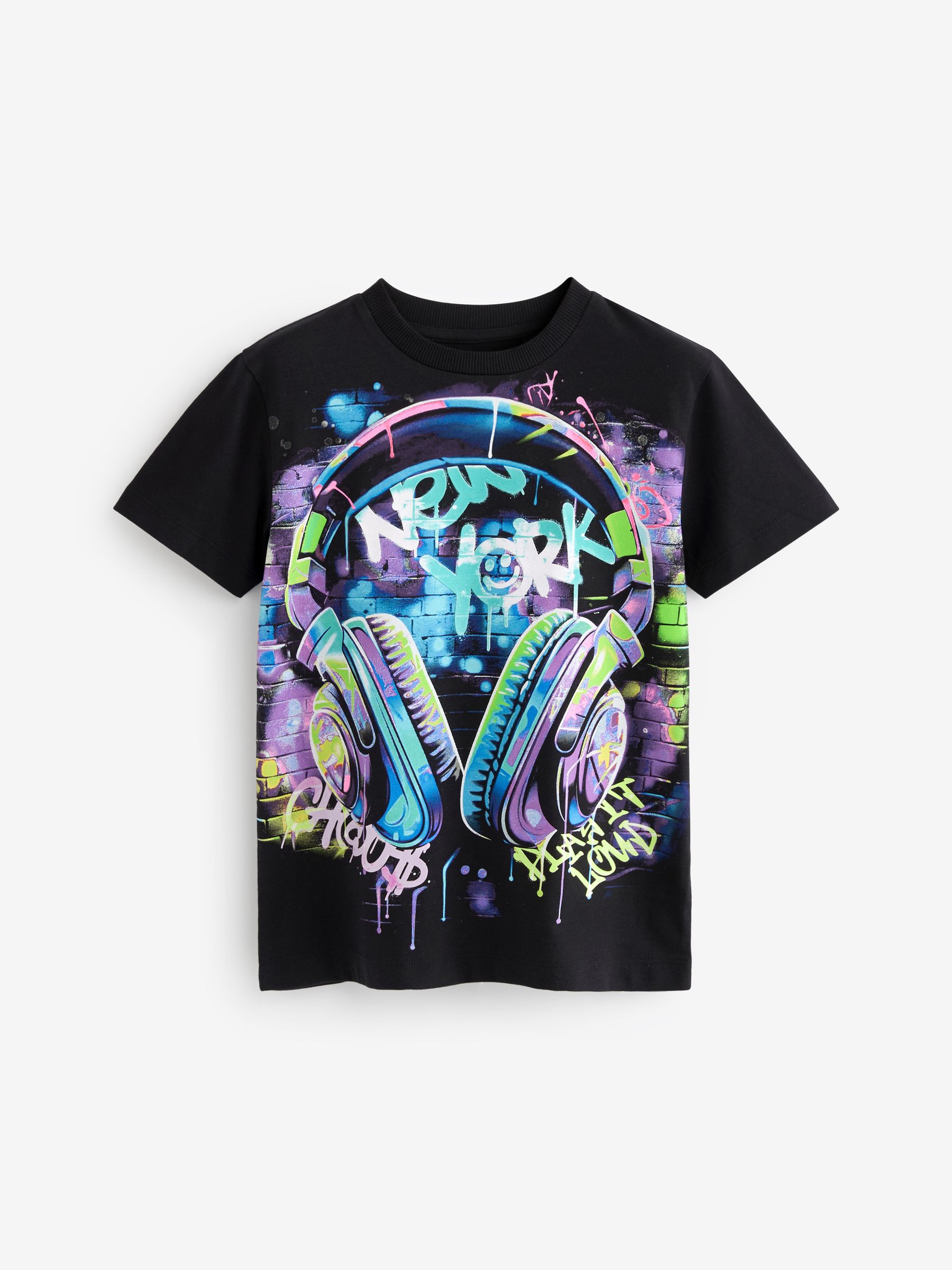 Boys White Headphone Graphic Printed Short Sleeves T-Shirt main image 0