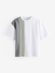 Cream/Grey Oversized 100% Cotton Short Sleeve Colourblock T-Shirt (3-16yrs) - Image 1 of 3