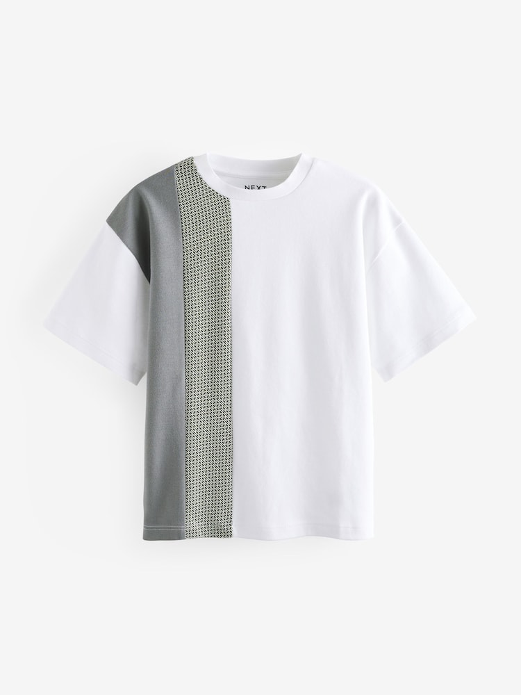 Cream/Grey Oversized 100% Cotton Short Sleeve Colourblock T-Shirt (3-16yrs) - Image 1 of 3