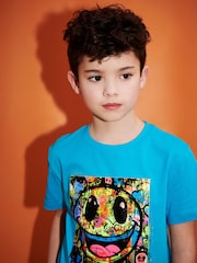 Blue Graffiti Smile 100% Cotton Short Sleeve Graphic T-Shirt (3-16yrs) - Image 4 of 7