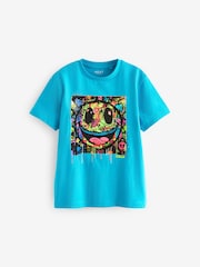 Blue Graffiti Smile 100% Cotton Short Sleeve Graphic T-Shirt (3-16yrs) - Image 5 of 7