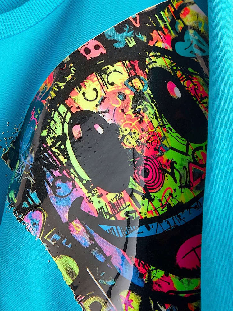 Blue Graffiti Smile 100% Cotton Short Sleeve Graphic T-Shirt (3-16yrs) - Image 7 of 7