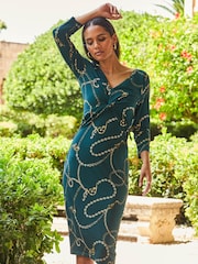Sosandar Green Knot Front Midi Dress - Image 1 of 5
