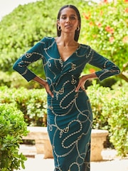 Sosandar Green Knot Front Midi Dress - Image 3 of 5