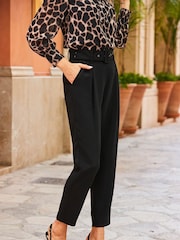 Sosandar Black High Waisted Belted Cigarette Trousers - Image 4 of 4