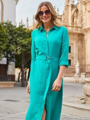 Sosandar Green D Ring Belted Shirt Dress Contains Linen - Image 4 of 5