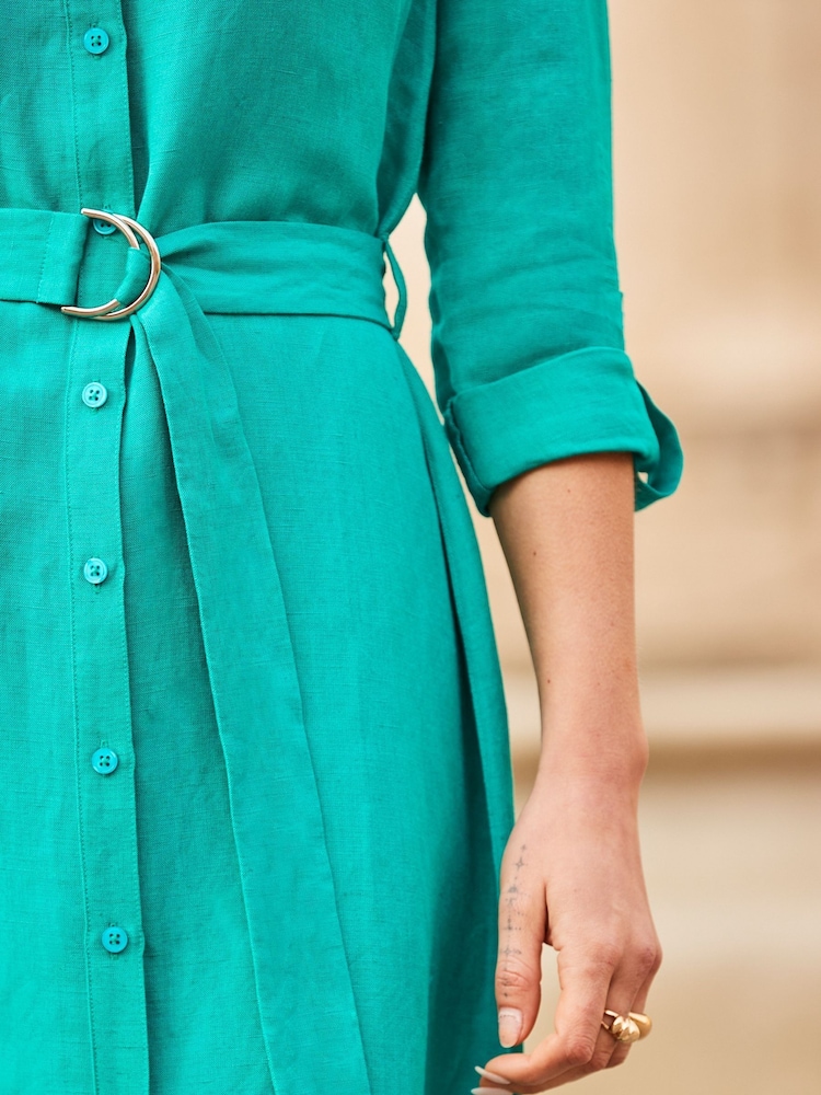 Sosandar Green D Ring Belted Shirt Dress Contains Linen - Image 5 of 5 Sosandar Green D Ring Belted Shirt Dress Contains Linen - Image 5 of 5