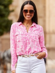 Sosandar Pink Animal Print Double Pocket Shirt - Image 1 of 5