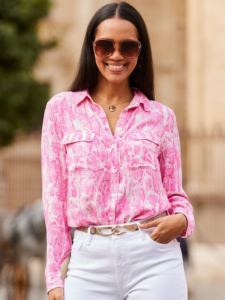 Sosandar Pink Animal Print Double Pocket Shirt - Image 1 of 5