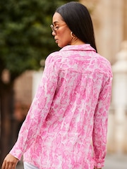 Sosandar Pink Animal Print Double Pocket Shirt - Image 2 of 5