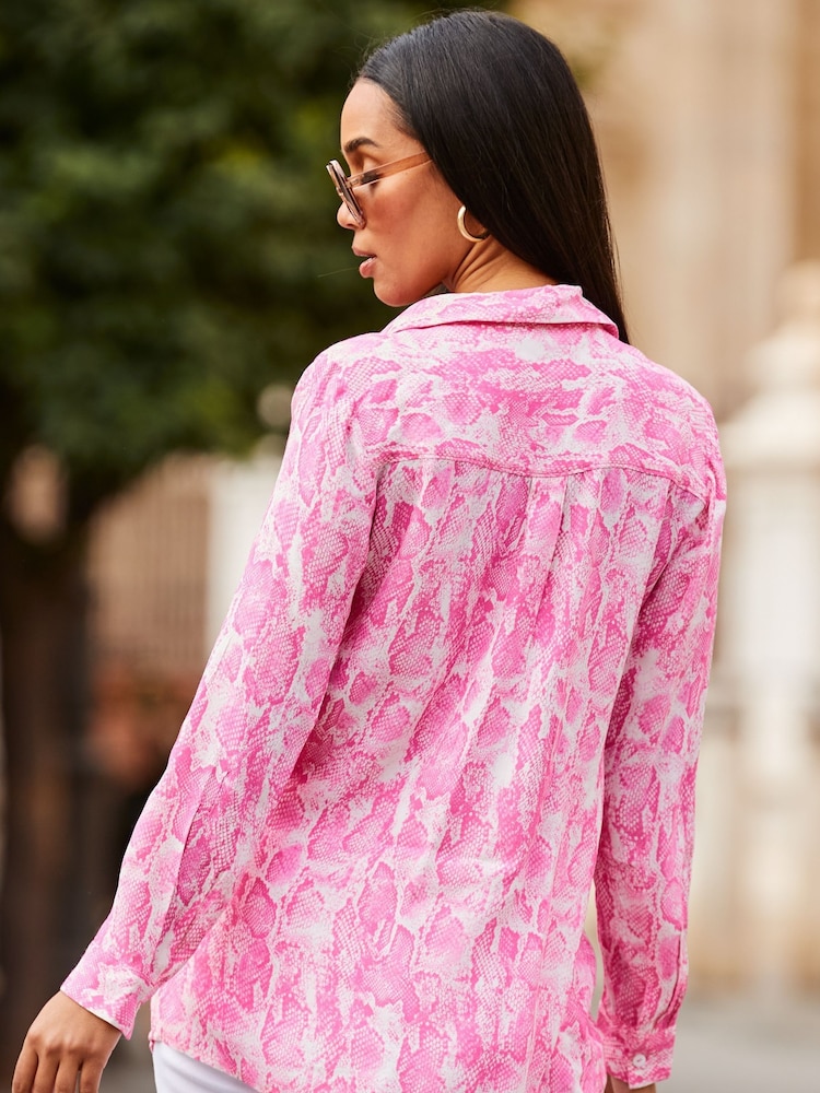 Sosandar Pink Animal Print Double Pocket Shirt - Image 2 of 5