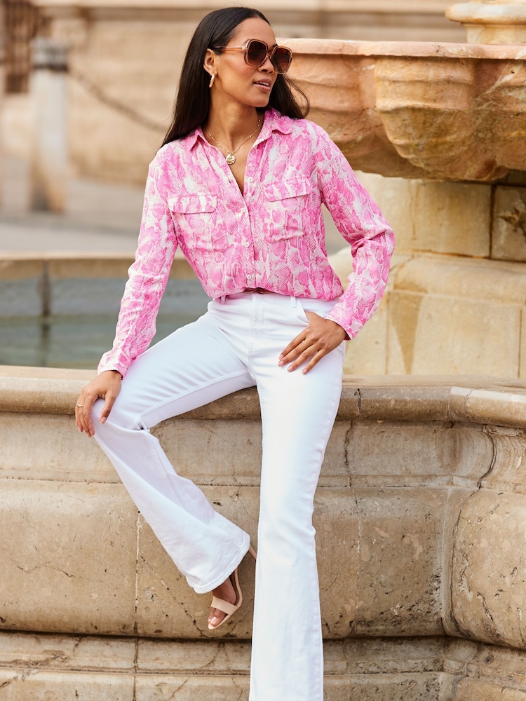 Sosandar Pink Animal Print Double Pocket Shirt - Image 5 of 5