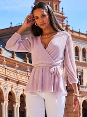 Sosandar Pink Plisse Wrap Tunic Top - Image 1 of 5