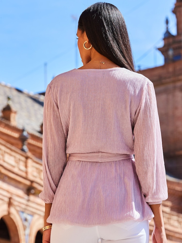 Sosandar Pink Plisse Wrap Tunic Top - Image 2 of 5