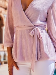 Sosandar Pink Plisse Wrap Tunic Top - Image 5 of 5