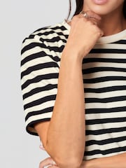 Schwarz/Ecru gestreift - Schweres T-Shirt mit Rundhalsausschnitt - Bild 2 von 4