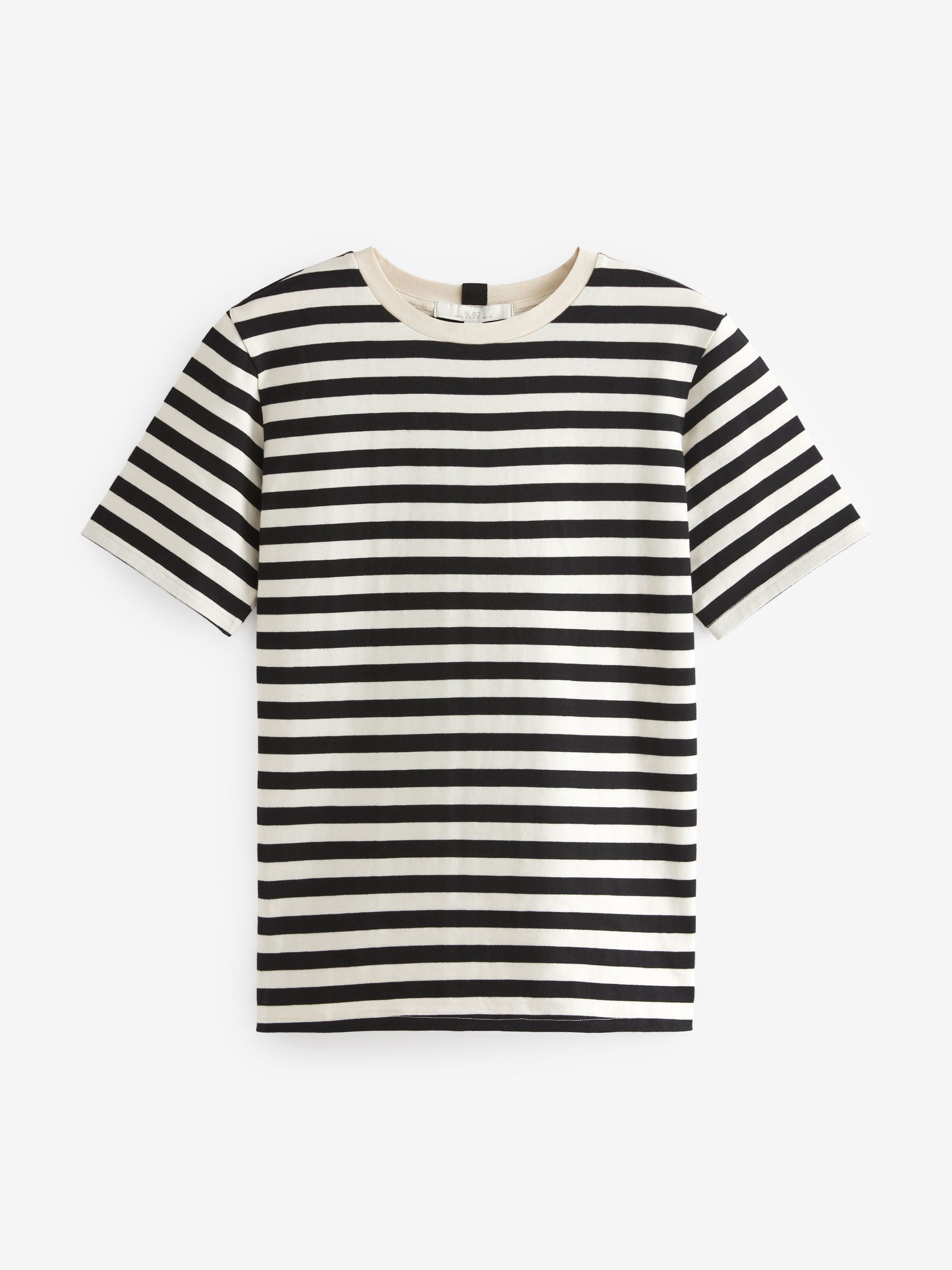 Half Sleeve Stripe Cotton Tee | Dark Navy/Ecru