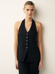 Black Tailored Jersey Halter Waistcoat - Image 1 of 10