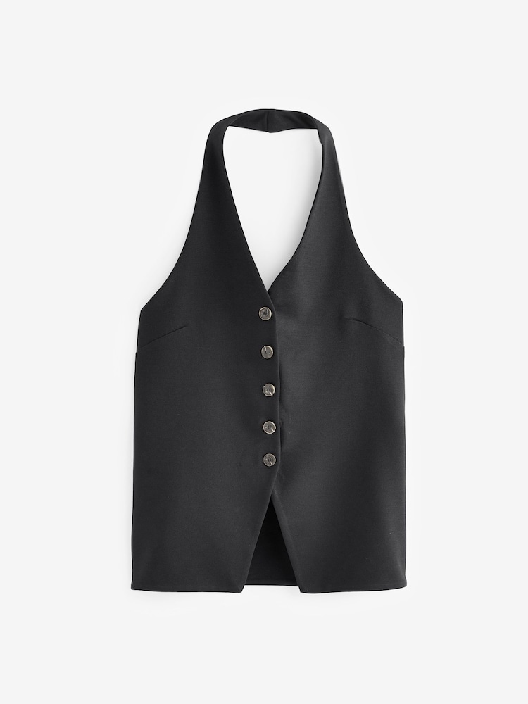 Black Tailored Jersey Halter Waistcoat - Image 10 of 10