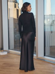 Black Tailored Satin Midi Skirt - Image 2 of 8