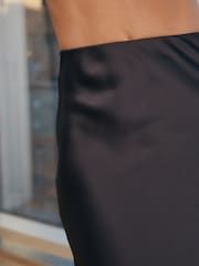 Black Tailored Satin Midi Skirt - Image 6 of 8