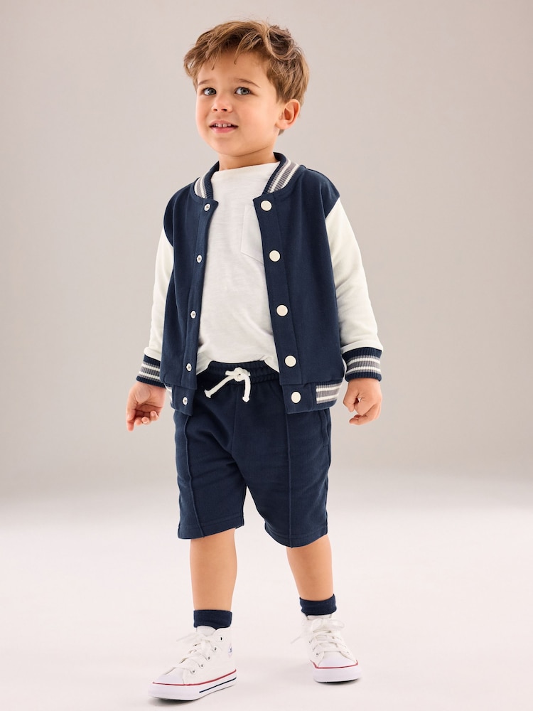 Navy Blue Letterman and Shorts Set (3mths-7yrs) - Image 1 of 7