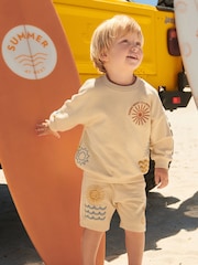 Stone Summer Jersey 100% Cotton Crew Neck Sweatshirt and Short Set (3mths-7yrs) - Image 1 of 7
