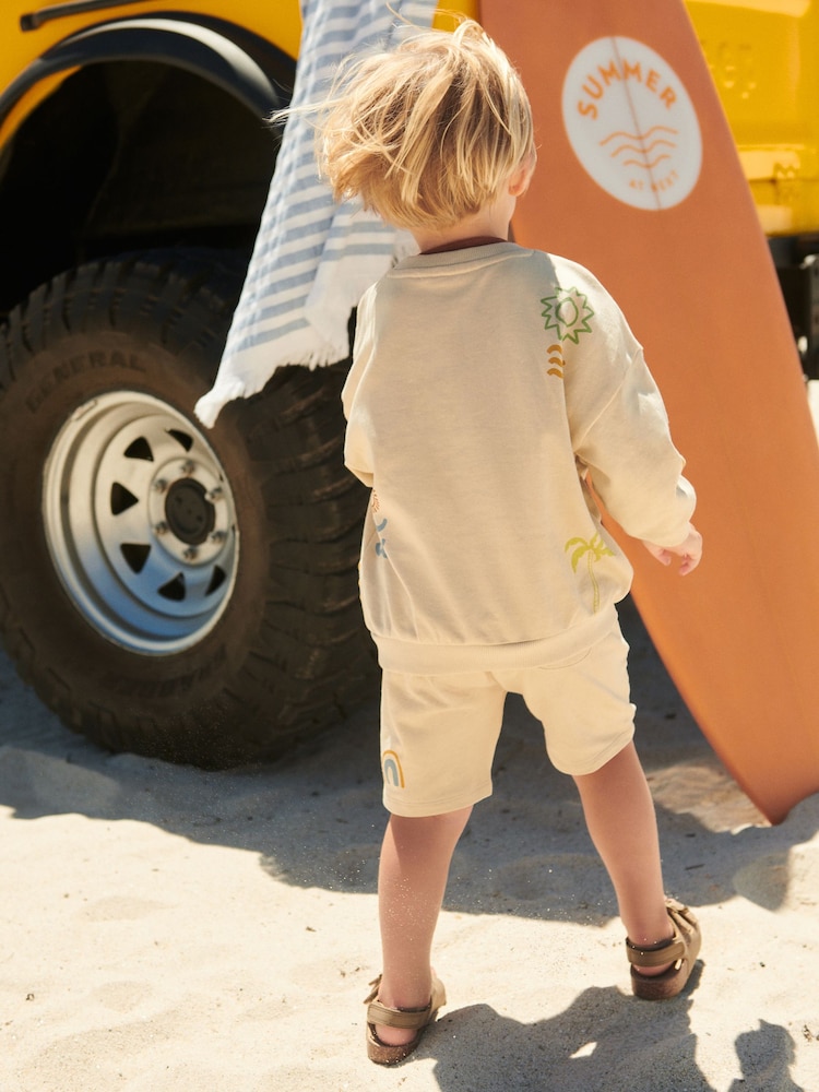 Stone Summer Jersey 100% Cotton Crew Neck Sweatshirt and Short Set (3mths-7yrs) - Image 2 of 7