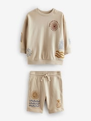 Stone Summer Jersey 100% Cotton Crew Neck Sweatshirt and Short Set (3mths-7yrs) - Image 5 of 7