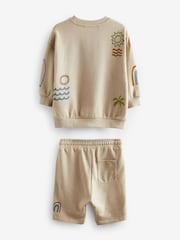 Stone Summer Jersey 100% Cotton Crew Neck Sweatshirt and Short Set (3mths-7yrs) - Image 6 of 7