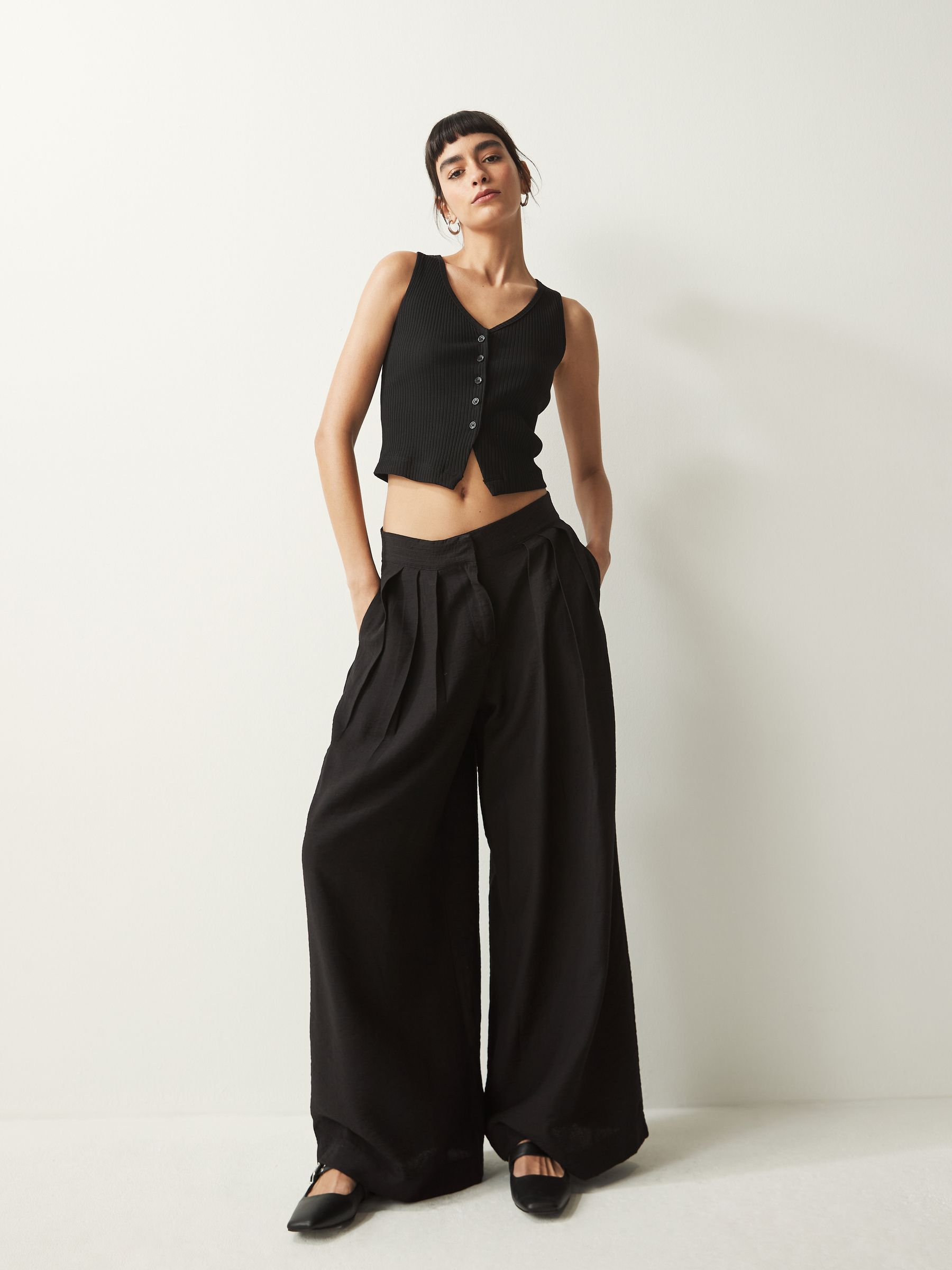 CLASSIC BLACK WIDE-LEG TROUSERS