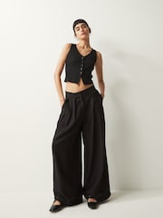 Schwarz - Strukturierte Hose mit weitem Bein - Bild 1 von 7