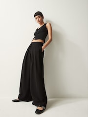 Schwarz - Strukturierte Hose mit weitem Bein - Bild 3 von 7