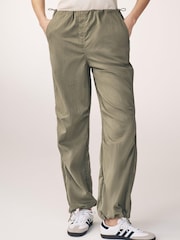 Khaki Green Clean Waist Cargo Parachute Trousers - Image 1 of 5