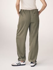 Khaki Green Clean Waist Cargo Parachute Trousers - Image 4 of 5