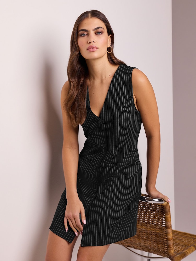 Black Stripe Jersey Blazer Mini Dress - Image 1 of 6