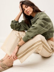Natural/Ecru Side Stripe Nylon Track Joggers - Image 2 of 8