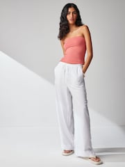 White Wide Leg Linen Blend Trouser - Image 1 of 6