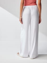 White Wide Leg Linen Blend Trouser - Image 3 of 6
