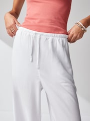 White Wide Leg Linen Blend Trouser - Image 4 of 6