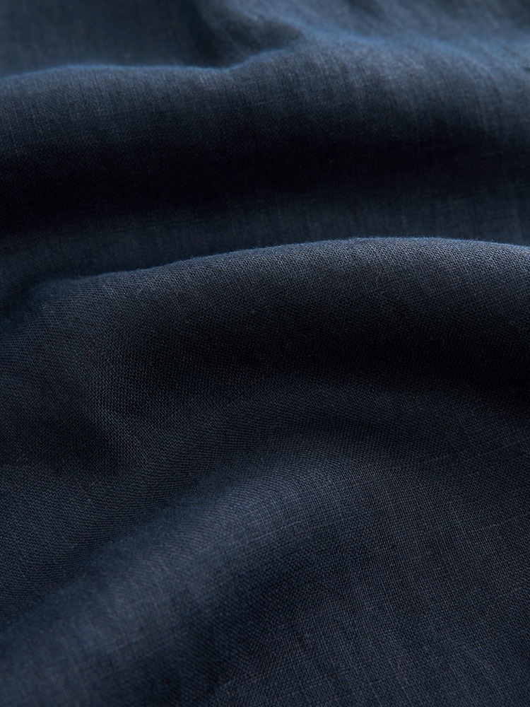 Navy Blue 100% Linen Button Wide Leg Trousers - Image 6 of 6