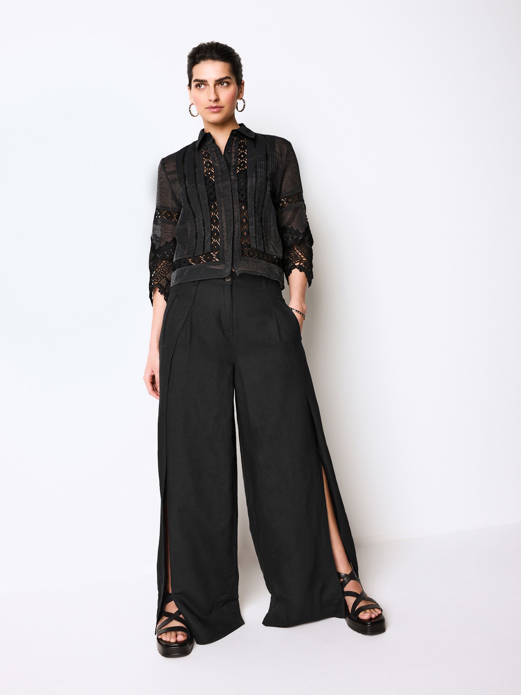 Smart black linen trousers store