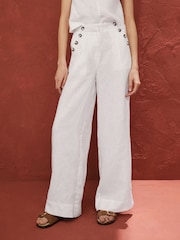 Weiß - Hose mit weitem Bein und Knopfverschluss, 100 % Leinen - Bild 2 von 6
