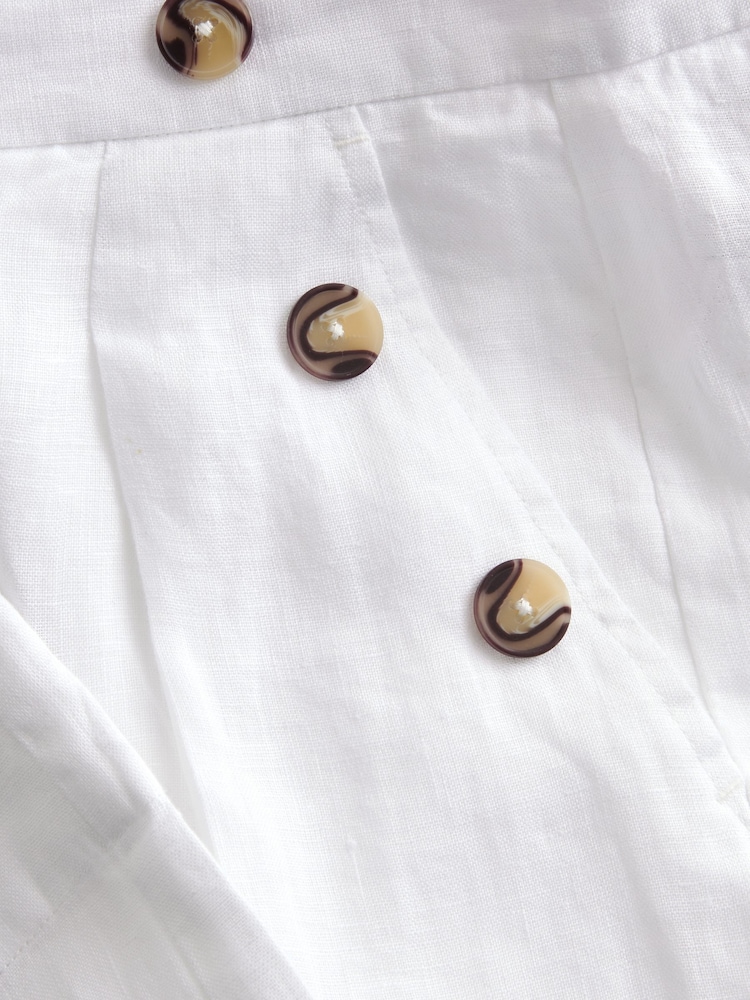 White 100% Linen Button Wide Leg Trousers - Image 6 of 6 White 100% Linen Button Wide Leg Trousers - Image 6 of 6