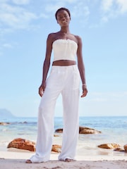 White Linen Blend Wide Leg Trousers - Image 1 of 6
