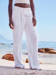White Linen Blend Wide Leg Trousers - Image 2 of 6