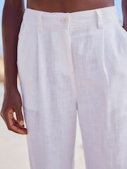 White Linen Blend Wide Leg Trousers - Image 4 of 6