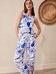 Blue on White Premium 100% Linen Top - Image 2 of 6