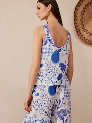 Blue on White Premium 100% Linen Top - Image 3 of 6