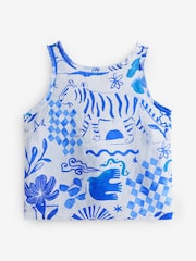 Blue on White Premium 100% Linen Top - Image 5 of 6